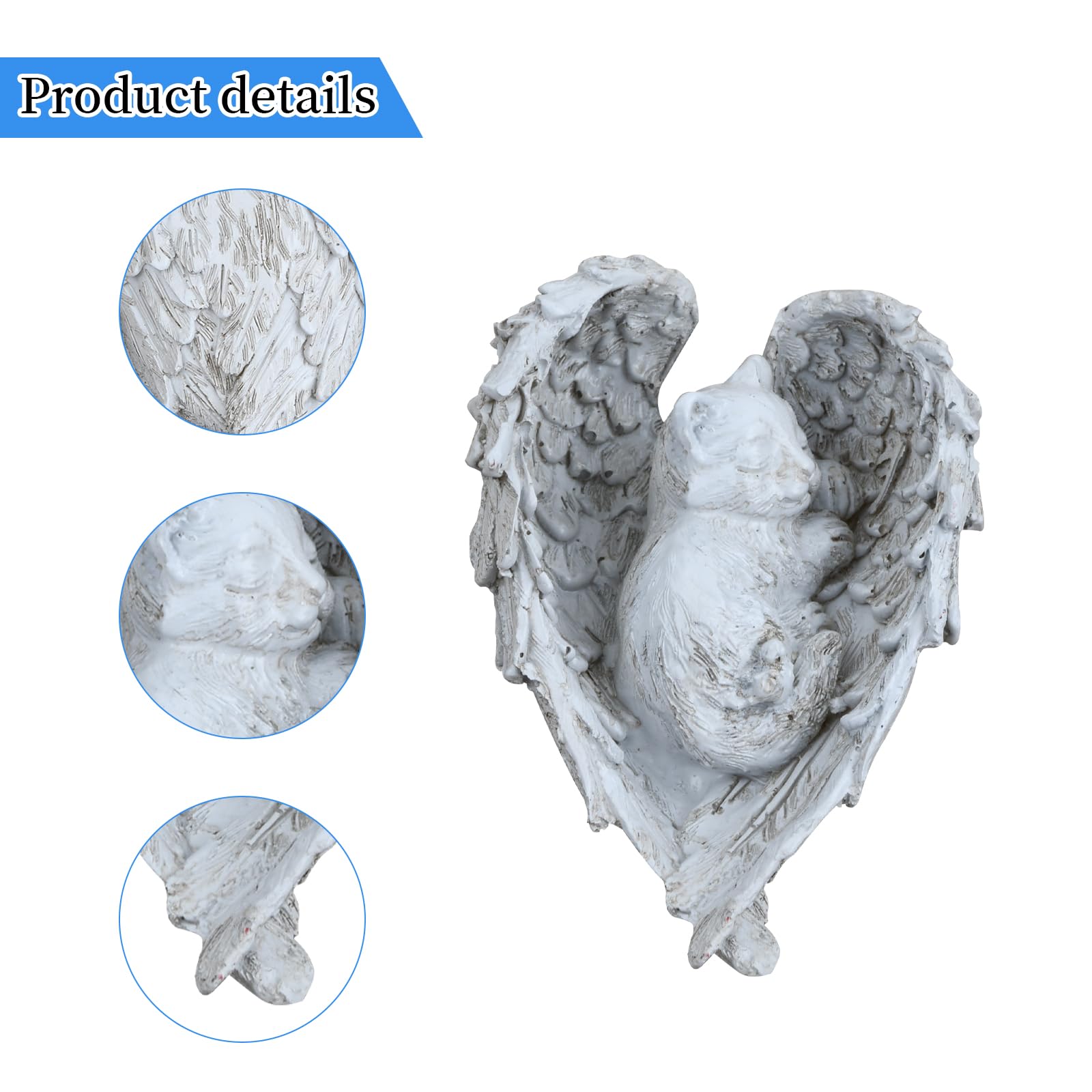 Dokeno Estatua Conmemorativa de Gato para Mascotas, Estatua de Ángel para Gato en Resina, Gato Durmiendo en Alas de Ángel Estatua de Tributo, Ángel Pet Memorial Tumba Marcador