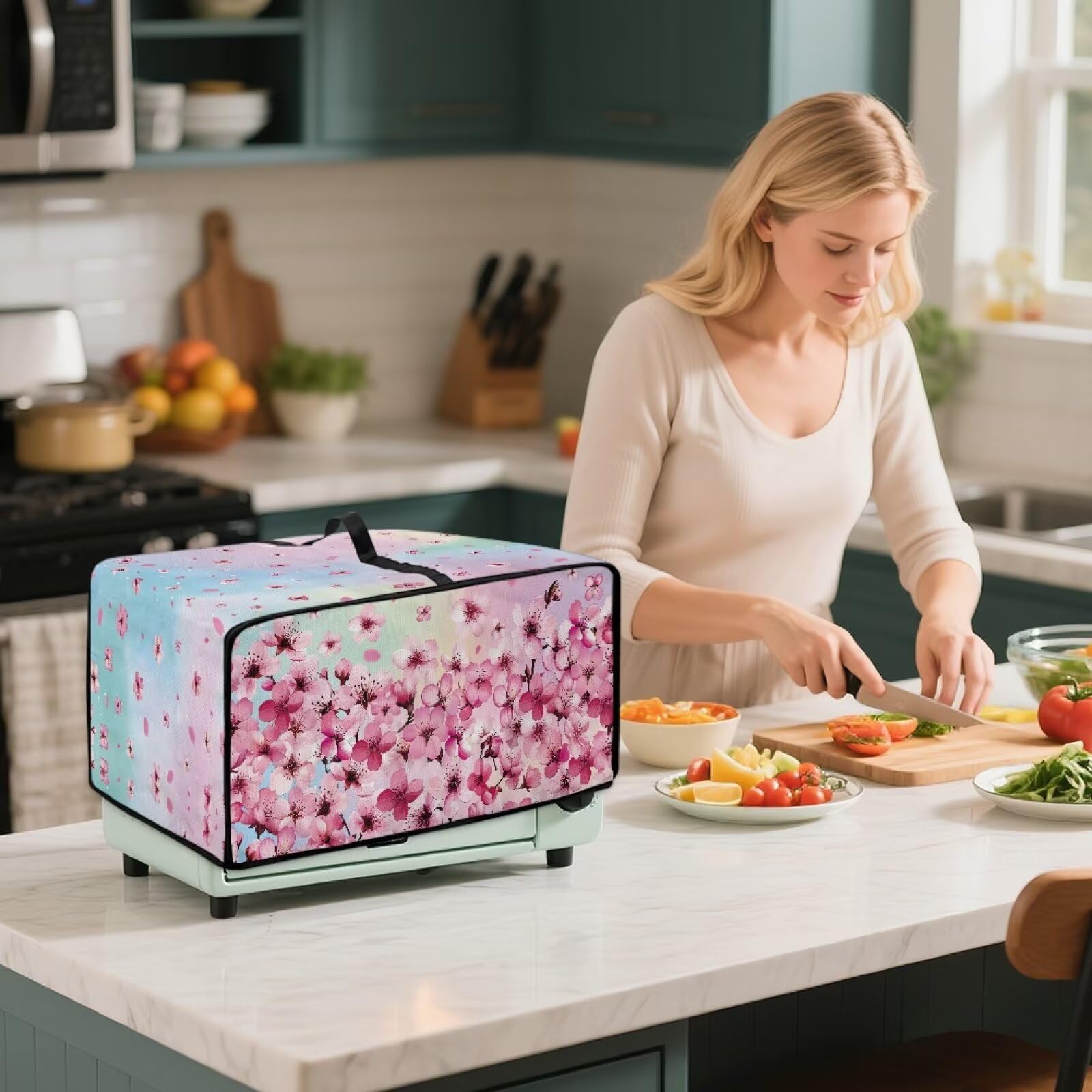 Cherry Design - Cubierta para horno tostador, cubierta ligera para hacer pan, resistente al calor, cubiertas universales para horno de microondas a prueba de polvo, para la mayoría de hornos 3
