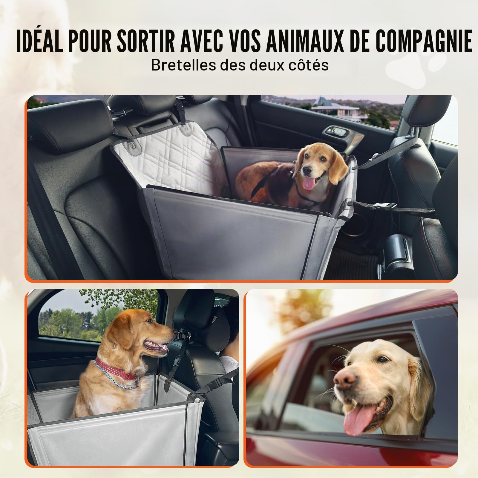 VEVOR Siège d'auto pour Chiens Petits Moyens Grands 18 kg, siège rehausseur imperméable pour Chien, avec Cadre de Support, Laisse de sécurité à Clipser, lit de Voiture pour Animal de Compagnie, Gris