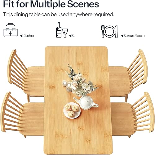 Miniatura 5 de HOOBRO Mesa de comedor, mesa de comedor de bambú para 4-6, mesa de cocina rectangular de 47.2 pulgadas, fácil de montar, para comedor, sala