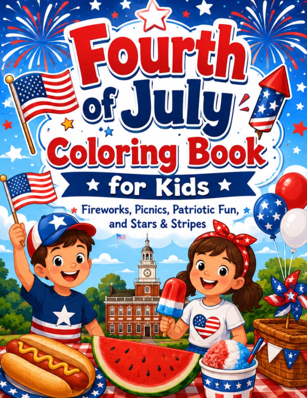 Fourth of July Coloring Book for Kids: Fireworks, Picnics, Patriotic Fun, and Stars & Stripes