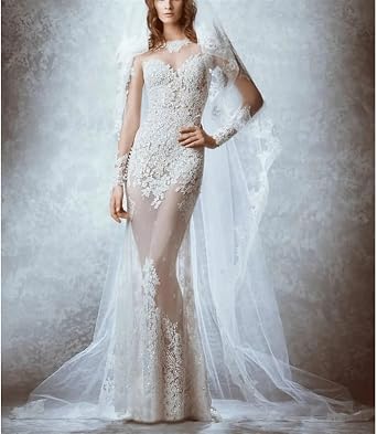 Bridal Gown Detachable Train Lace Sheer Long Sleeves Mother of the Bride Dresses(8)