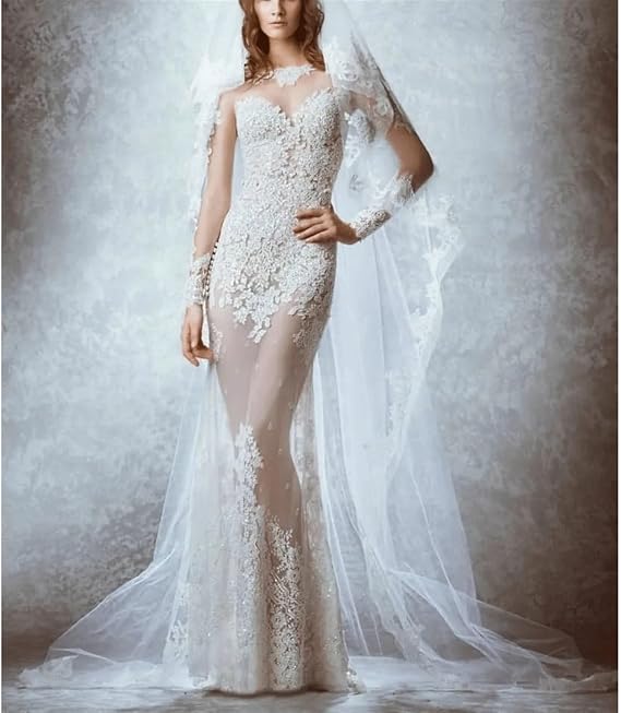 Bridal Gown Detachable Train Lace Sheer Long Sleeves Mother of the Bride Dresses(8)