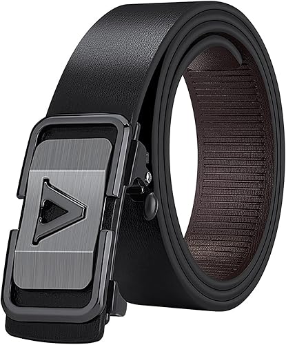 VANNANBA Cinturones de trinquete de cuero para hombres con hebilla de letra V B, cinturón de diseño oculto con caja de regalo