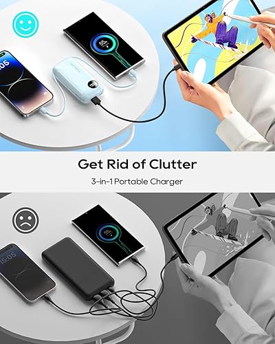 Miniatura 6 de Kuulaa Cargador portátil con cable integrado, batería externa para iPhone de 10000 mAh, carga rápida, PD20W, USB C, batería externa portátil, 3