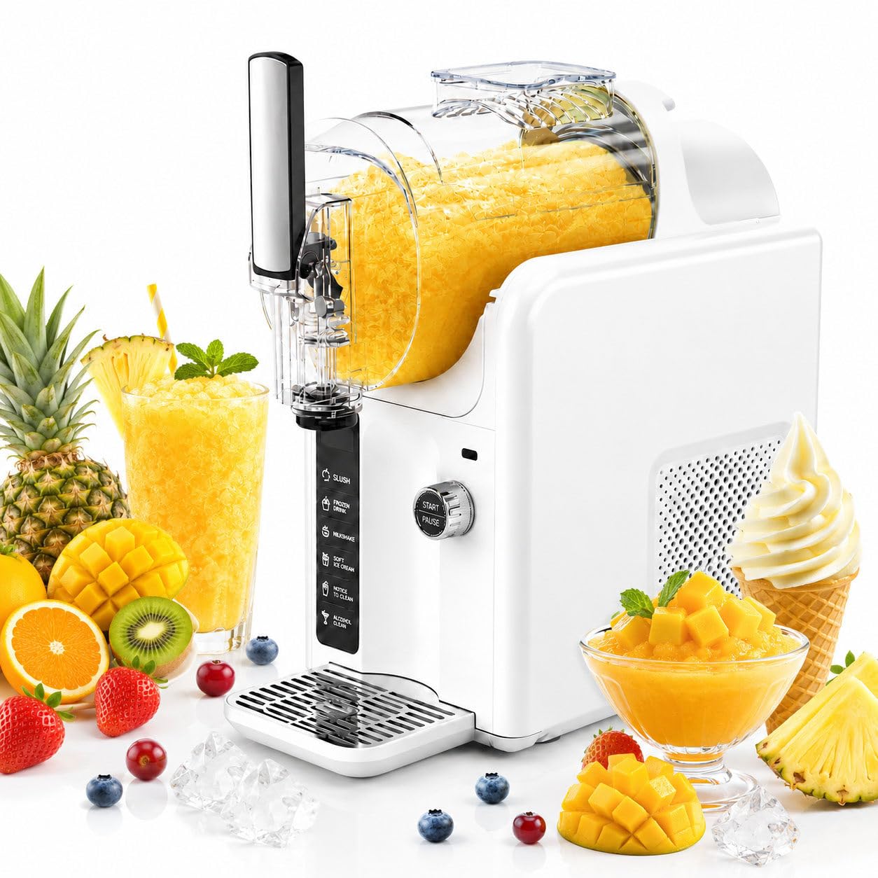 DIUNAOZI Premium Slushie Machine for Home,No Ice Needed with 6 One-Touch Programs,Ice Cream Machine,Self-Cleaning Slushy Machine, Perfect for Margaritas, Smoothies, Milkshakes & Frappés white-110v