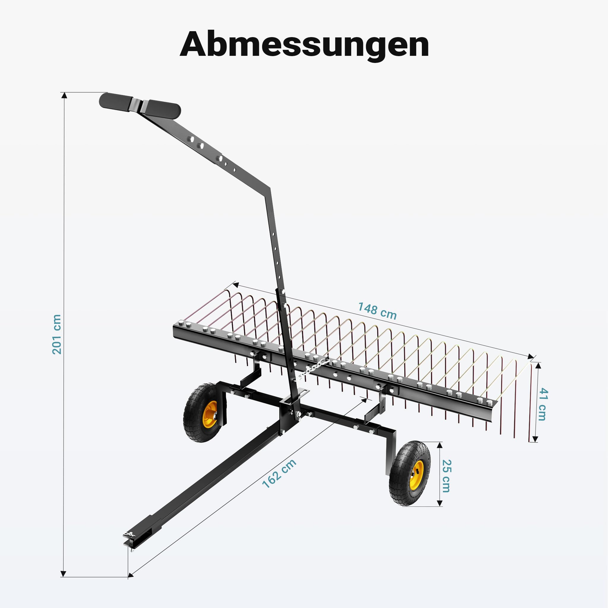 Wiltec Rasentraktor Rechen mit 148 cm Arbeitsbreite, Rasenlüfter zum Entmoosen und Laubrechen auf Rasen, Vertikutierer für Aufsitzmäher, ATV und UTV