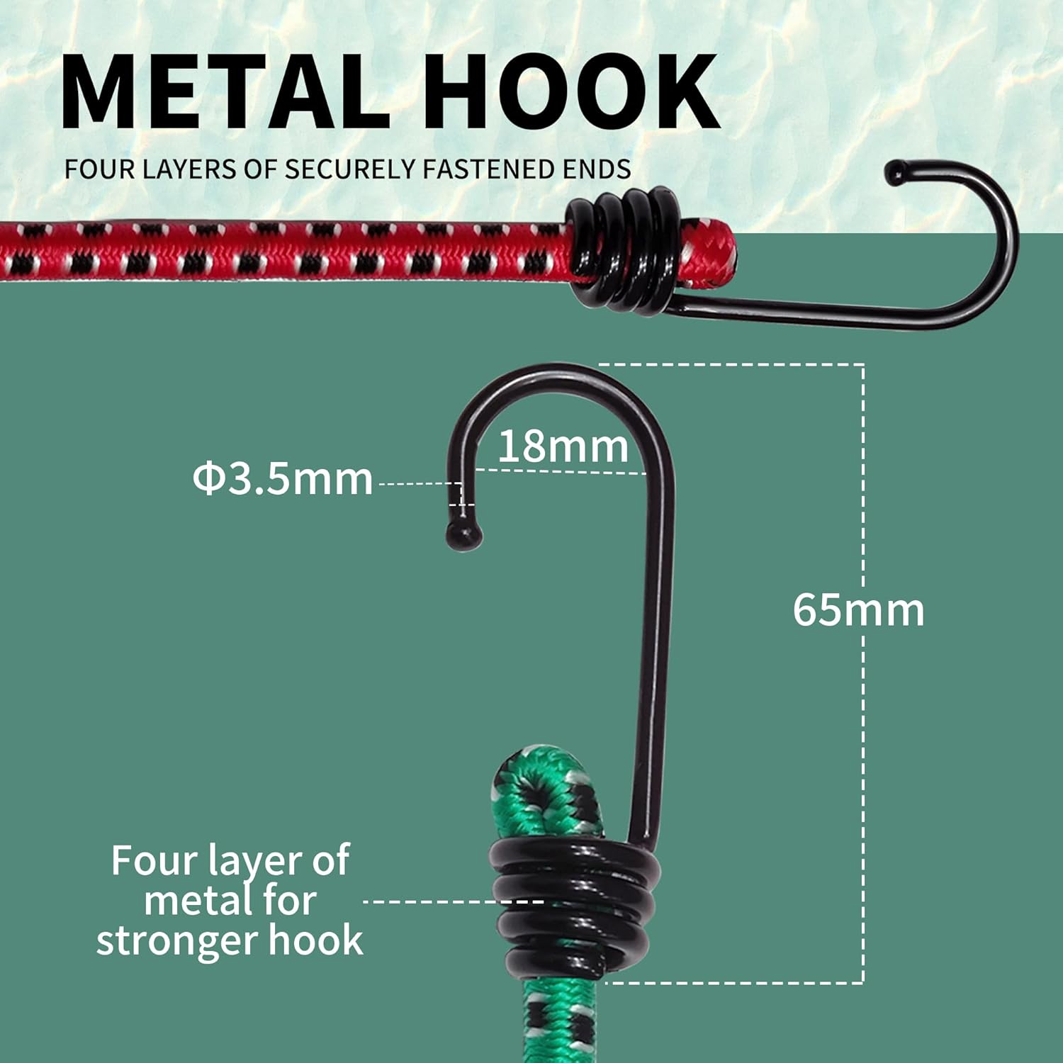 Small Bungee Cords with Hooks 12PC, Includes 12",24",32",40" Premium Elastic Bungee Cords Heavy Duty Outdoor Bungie Straps for Camping,Tent,Luggage Rack,Kayak,Various Cargoes