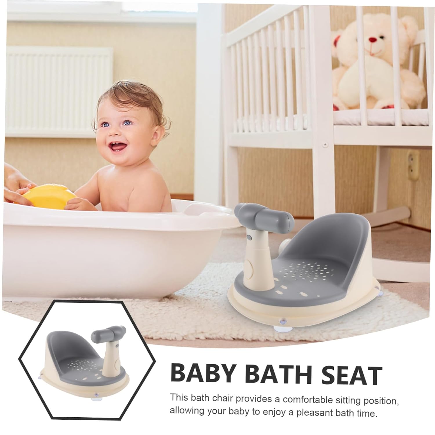 Bath Chair with Non-Slip Suction Cups Comfortable Bathtub Seat for Safe Sitting Multi-use Bathing Seat for Boys and Grey Elevated Shower Stool