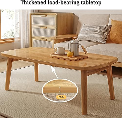 Miniatura 4 de YVYKFZD Folding Coffee Table, Portable Low Tea Table, Center Table with Solid Wood Legs, Minimalist End Table for Living Room, No Assembly
