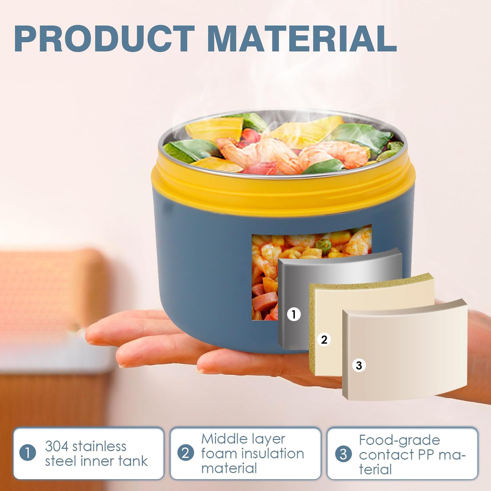 Edelstahl Thermo Lunchbox mit Tasche,Thermobehälter Für Essen, separate stapelbare Behälter Bento Box Auslaufsicher Essen Warmhalten Behälter für Zuhause,Büro,Picknick,Blue-4 pieces