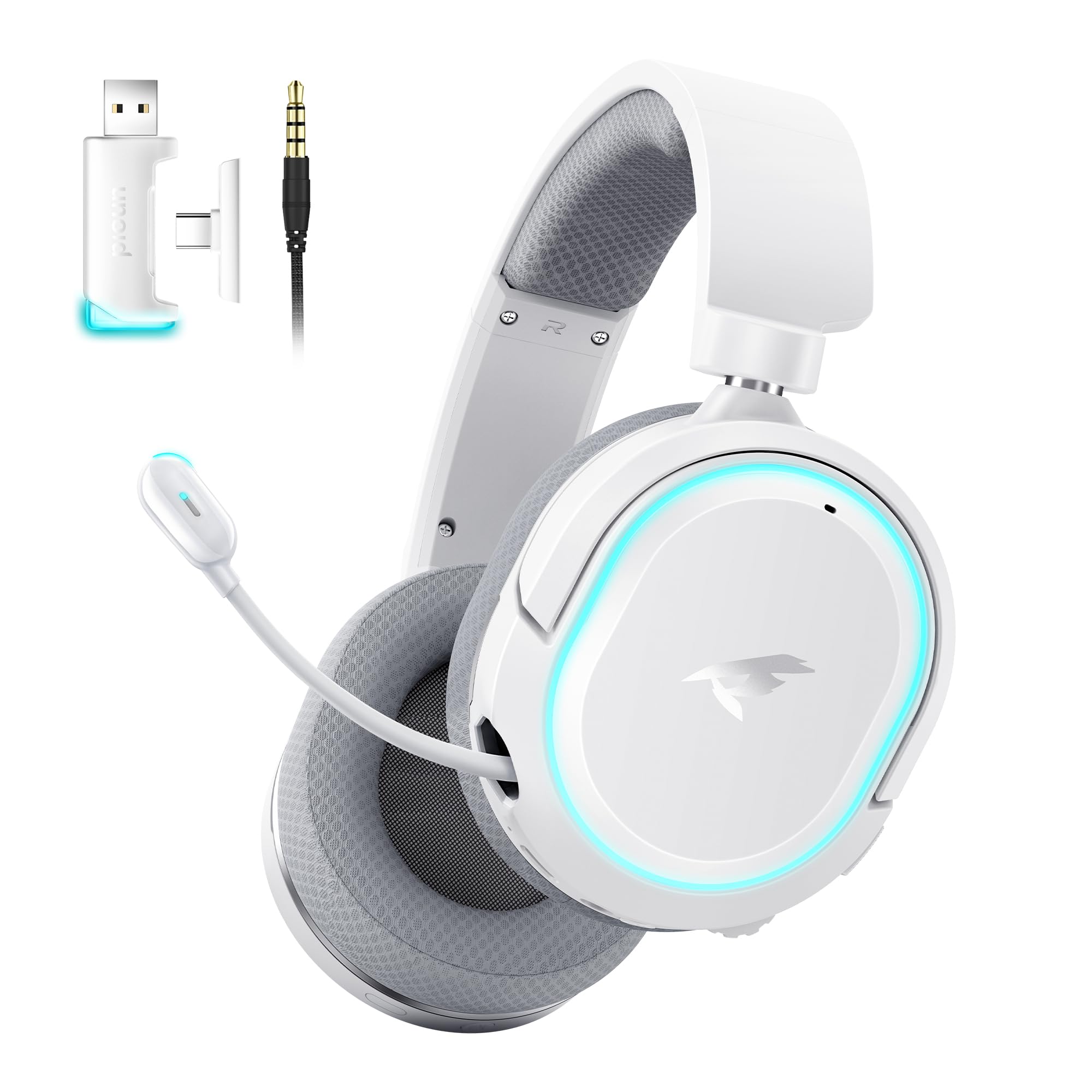 Picun G2 Wireless Gaming Headset, Over-Ear 7.1 Virtual Surround Sound, 2.4GHz/Bluetooth 5.4/Wired, 5ms Ultra-Low Latency, 100H Battery, ENC Noise-Canceling Mic, RGB, for PC PS5 PS4 Switch (Grey) - 2