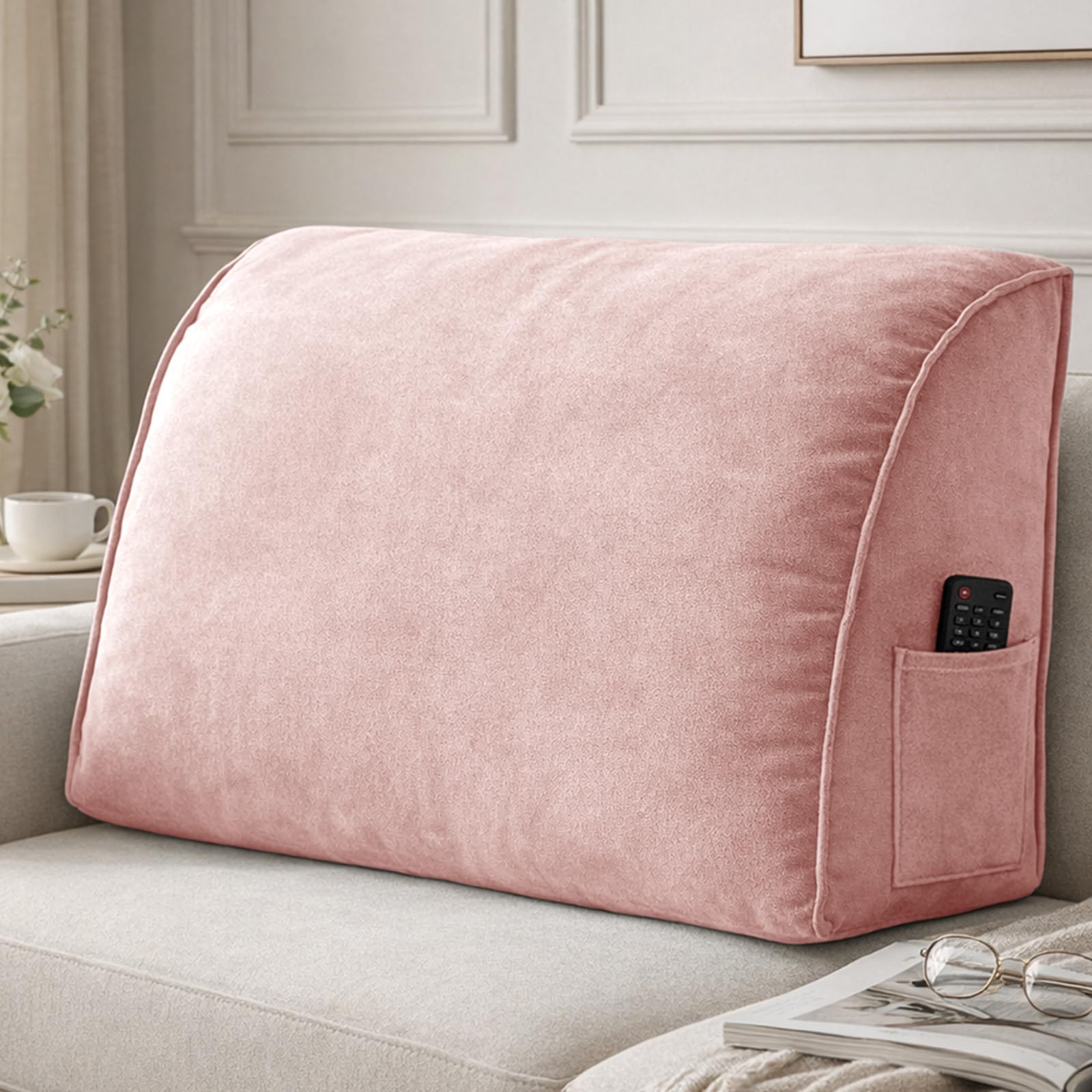 Aocase Extra Thick Sofa Back Cushion Wedge Pillow, Reading Pillow With Pocket Couch Back Cushion Decorative Throw Pillows, For Bed Tatami Sofa Cushion Back Support,Pink,80×35×20cm