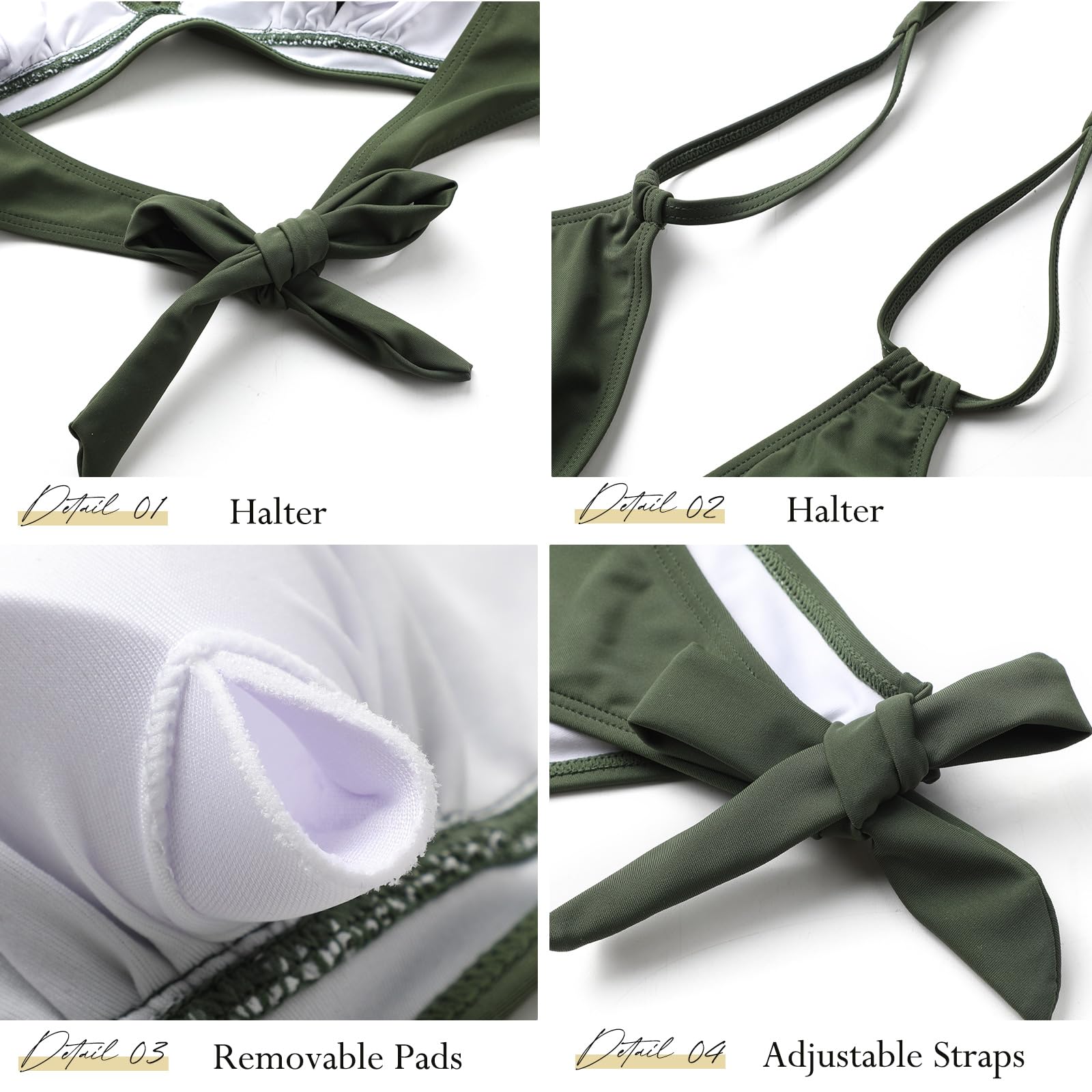Genfien Mujer Bikini Traje de Baño 2 Piezas Cuello en V Push Up con Triángulo Halter