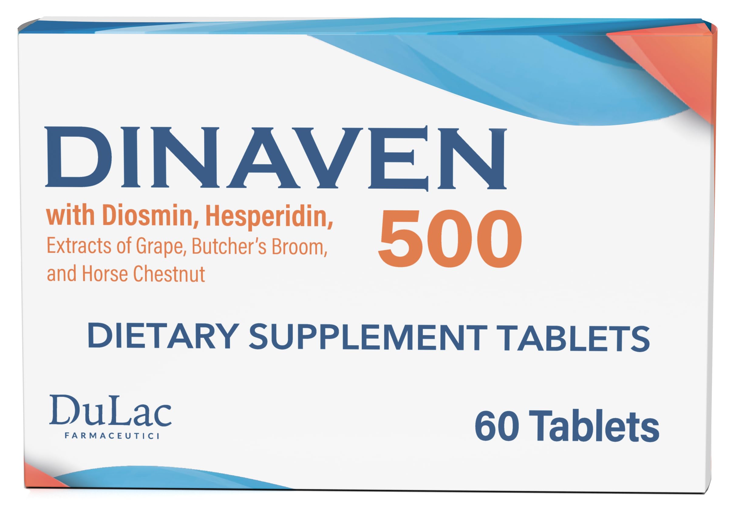 Dulac Dinaven 500, Micronized Diosmin Hesperidin Dietary Supplement 1000mg per serving, Horse Chestnut Extract, Butcher’s Broom & Red Grape Extract, Leg Circulation Support, 60 Tablets, Made in Italy