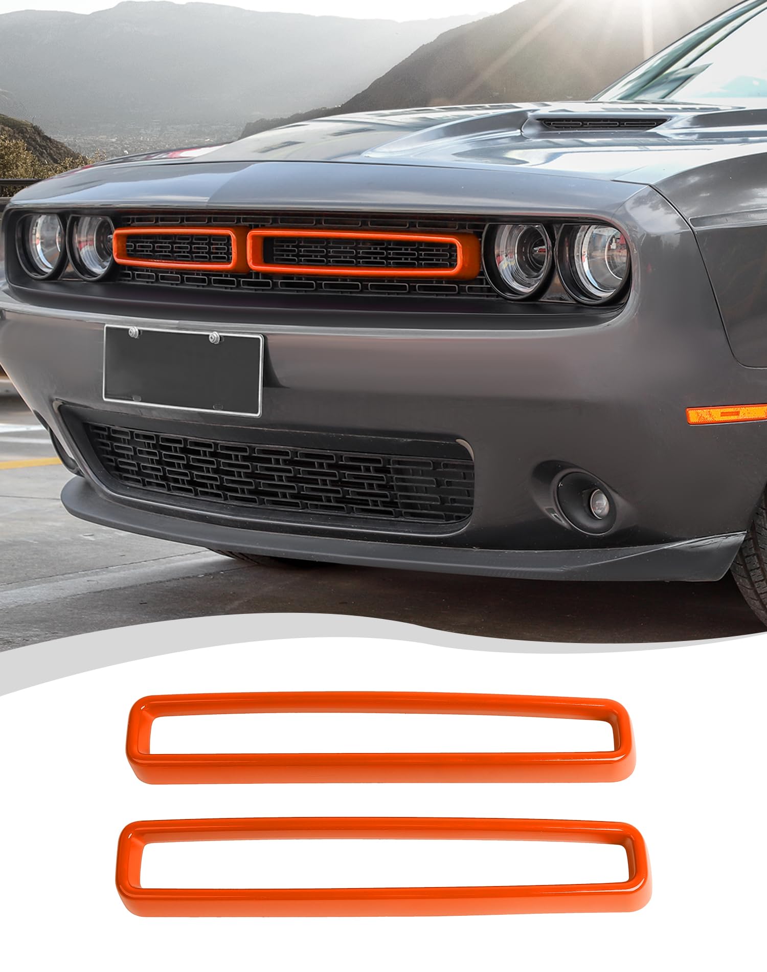 hoolcar front grille radiator grille insert cover grillwork trim compatible with dodge challenger 2015-2024, exterior accessories, orange, 2pcs