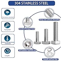 Vista 3 de Tornillo de cabeza hexagonal 1/4-20 x1 (20 unidades), tuercas de bloqueo, kits de arandelas planas y de bloqueo, acero inoxidable 304 18-8
