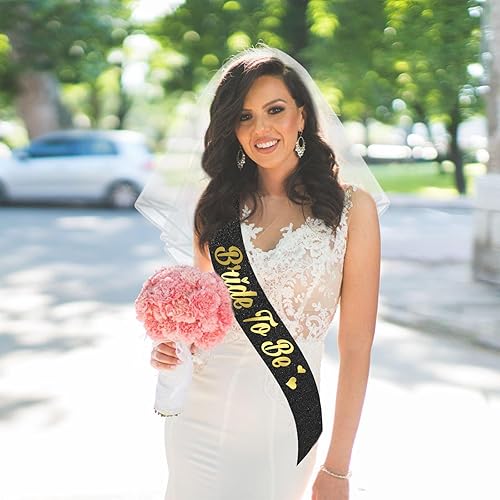 Miniatura 9 de Banda y velo para despedida de soltera Banda y velo de novia de oro negro y longitud al hombro para despedida de soltera, despedida de soltera,