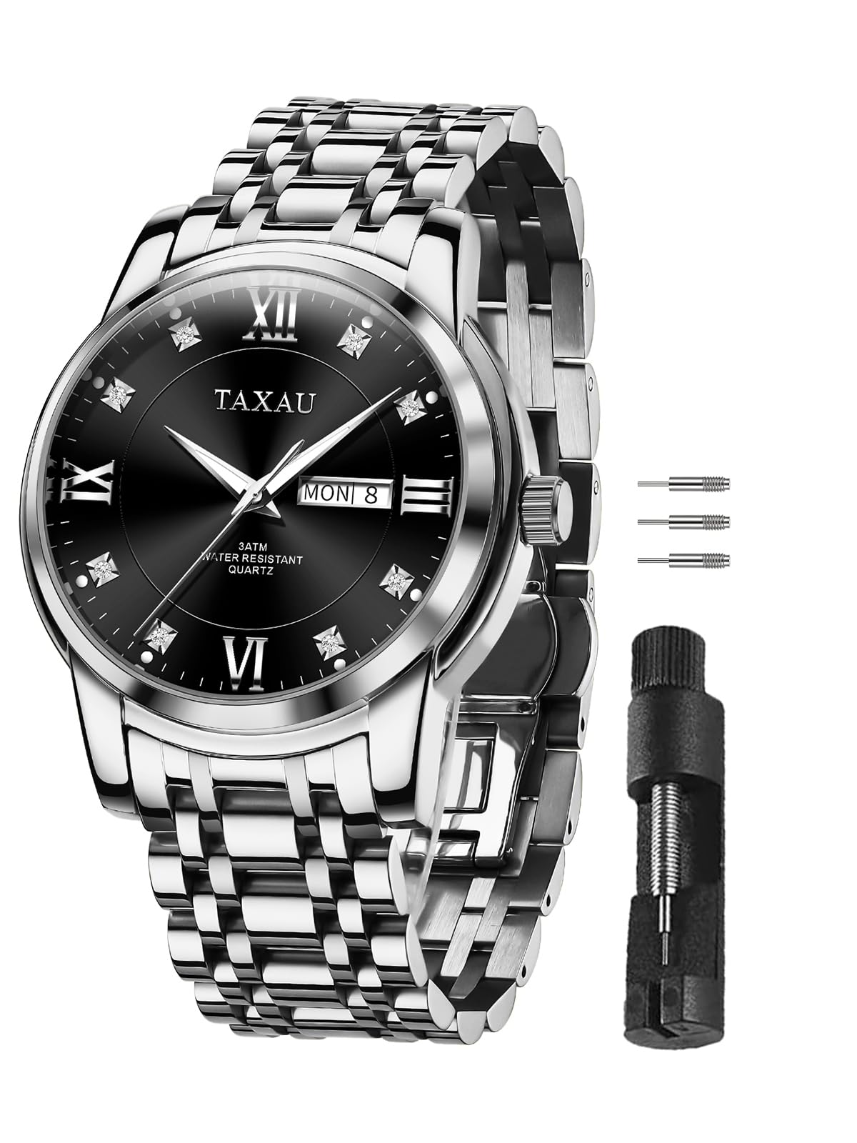 Taxau Herren Armbanduhr Quarz Analog Klassische Herrenuhr mit Edelstahlarmband und Datumsanzeige,30M Wasserdicht Elegante Business Uhr für Büro,Freizeit,Geschenk für Männer
