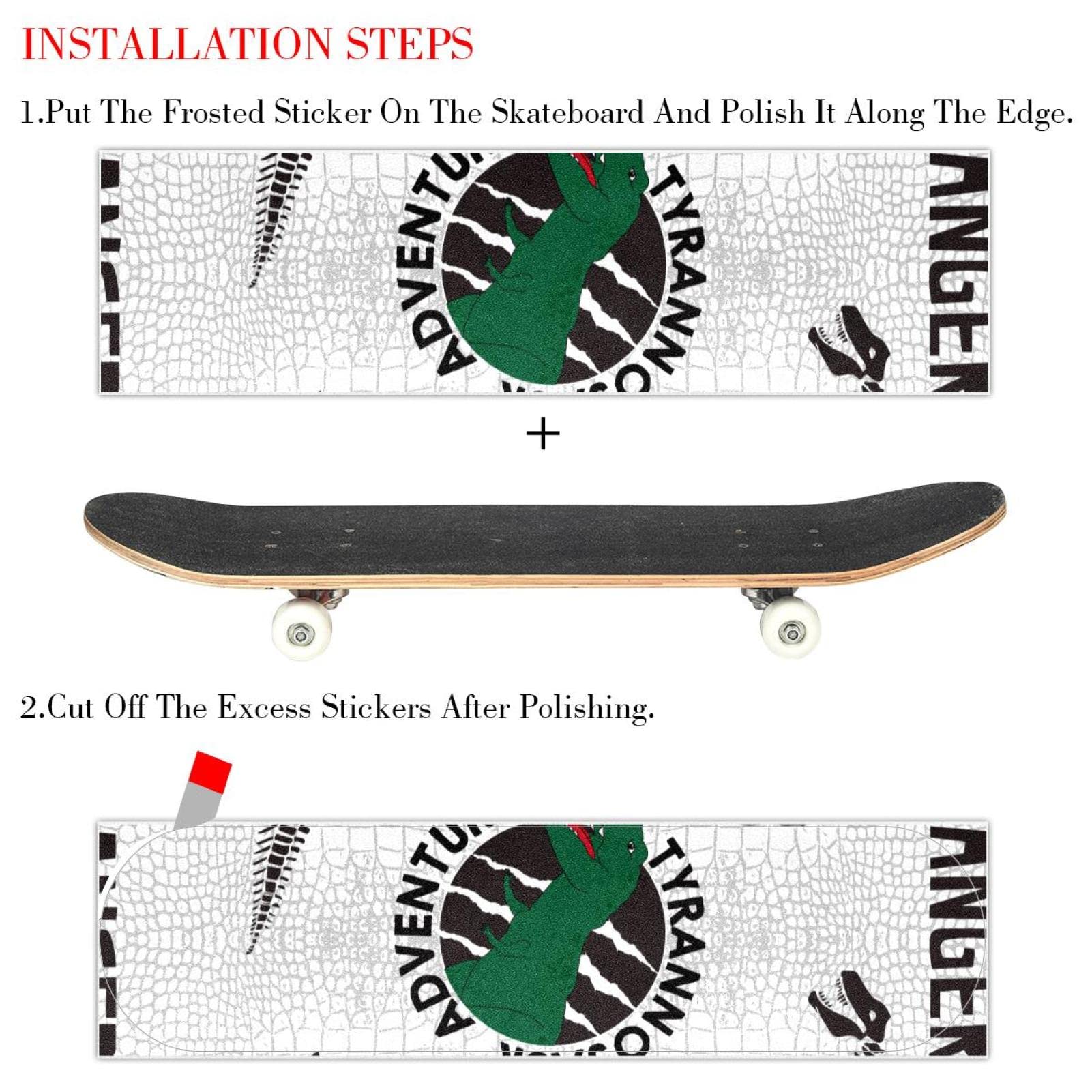Lot de 2 feuilles de papier abrasif dinosaure pour planche de skateboard et longboard