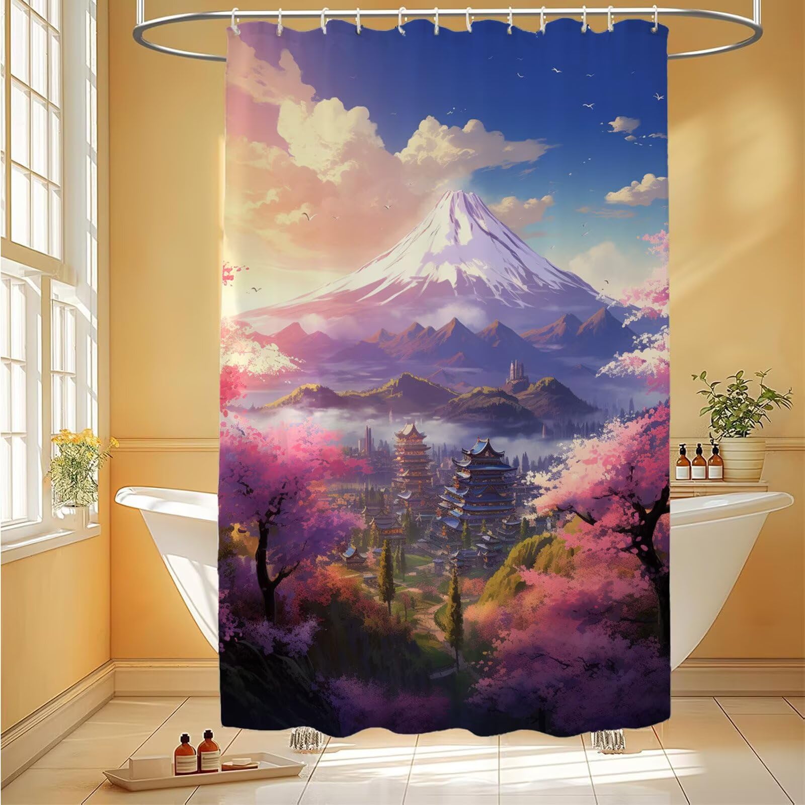 Shower curtain Mont Fuji en tissu polyester imperméable haut de gamme