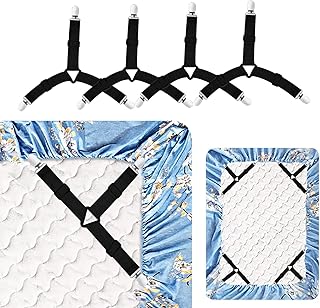 4 PCS Bed Sheet Straps, Triangle Bed Sheet Fasteners, Heavy Duty Sheet Gripper Clips, Adjustable Elastic Bedsheet Holder Straps, Fitted Sheet Clip, for Bed Sheets, Mattress Covers, Sofa Cushion