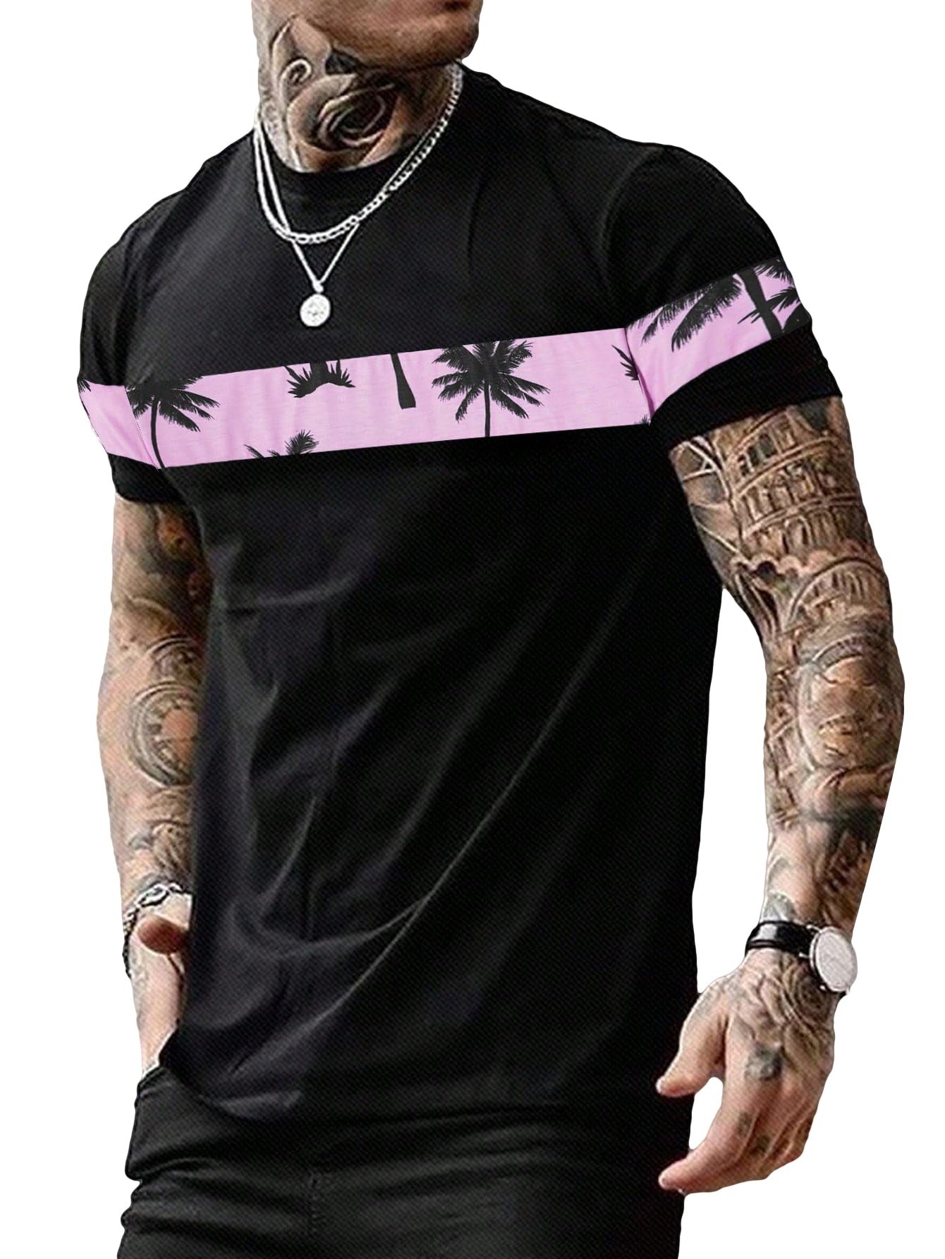 SOLY HUX Men's Color Graphic Letter Print Short Sleeve T Shirt Casual Summer Tee Tops