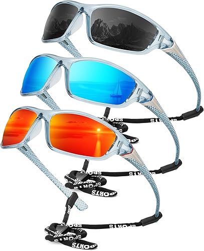 Miniatura 27 de KALIYADI 4 Pack Polarized Sunglasses-Men Sports Sun-glasses: Mens Sunglasses UV Protection for Fishing Driving Cycling A01-negro/negro/negro