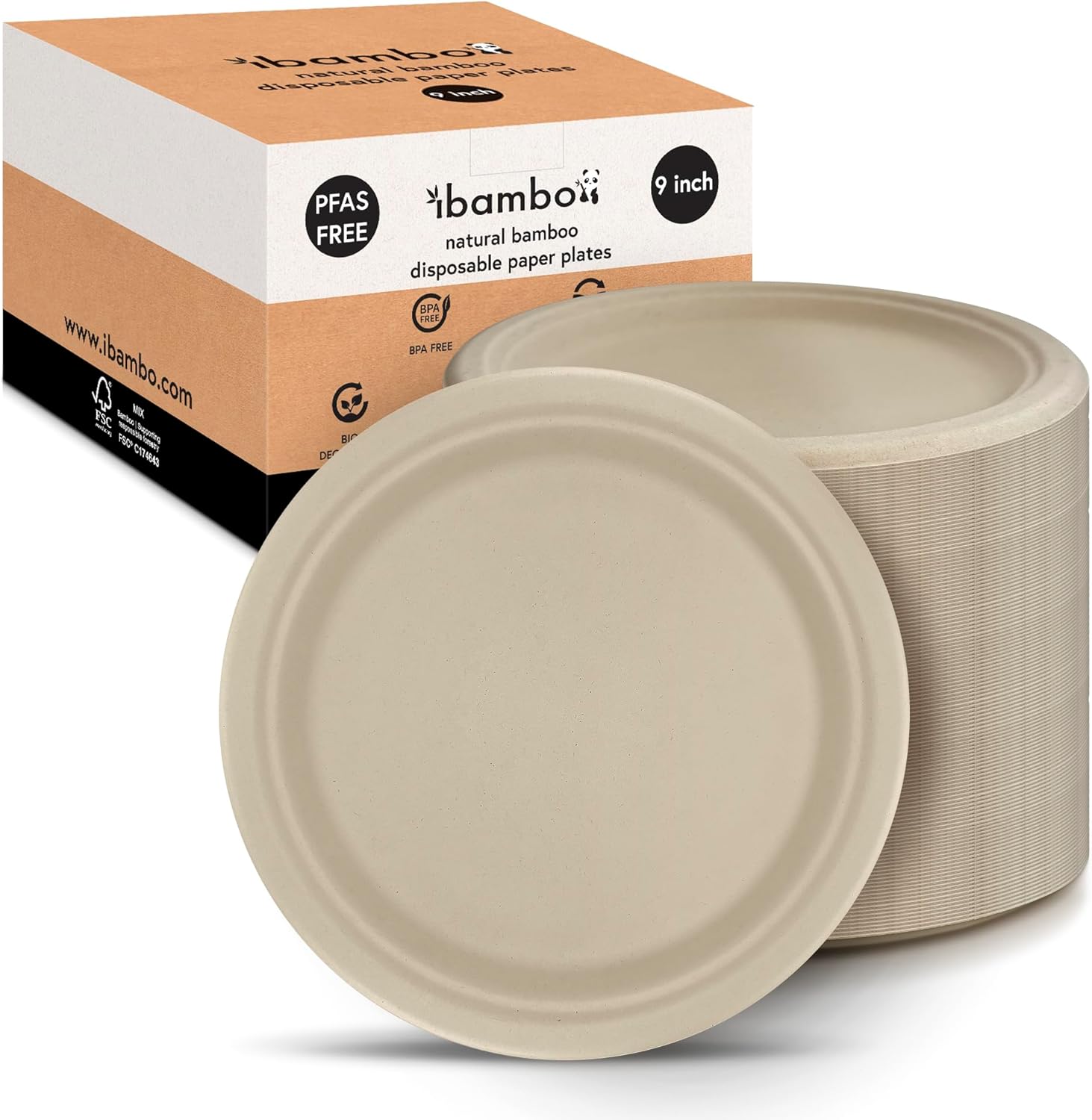 Amazon.com: Ibambo 500 Pack Disposable Bamboo Paper Plates (9 inch ...