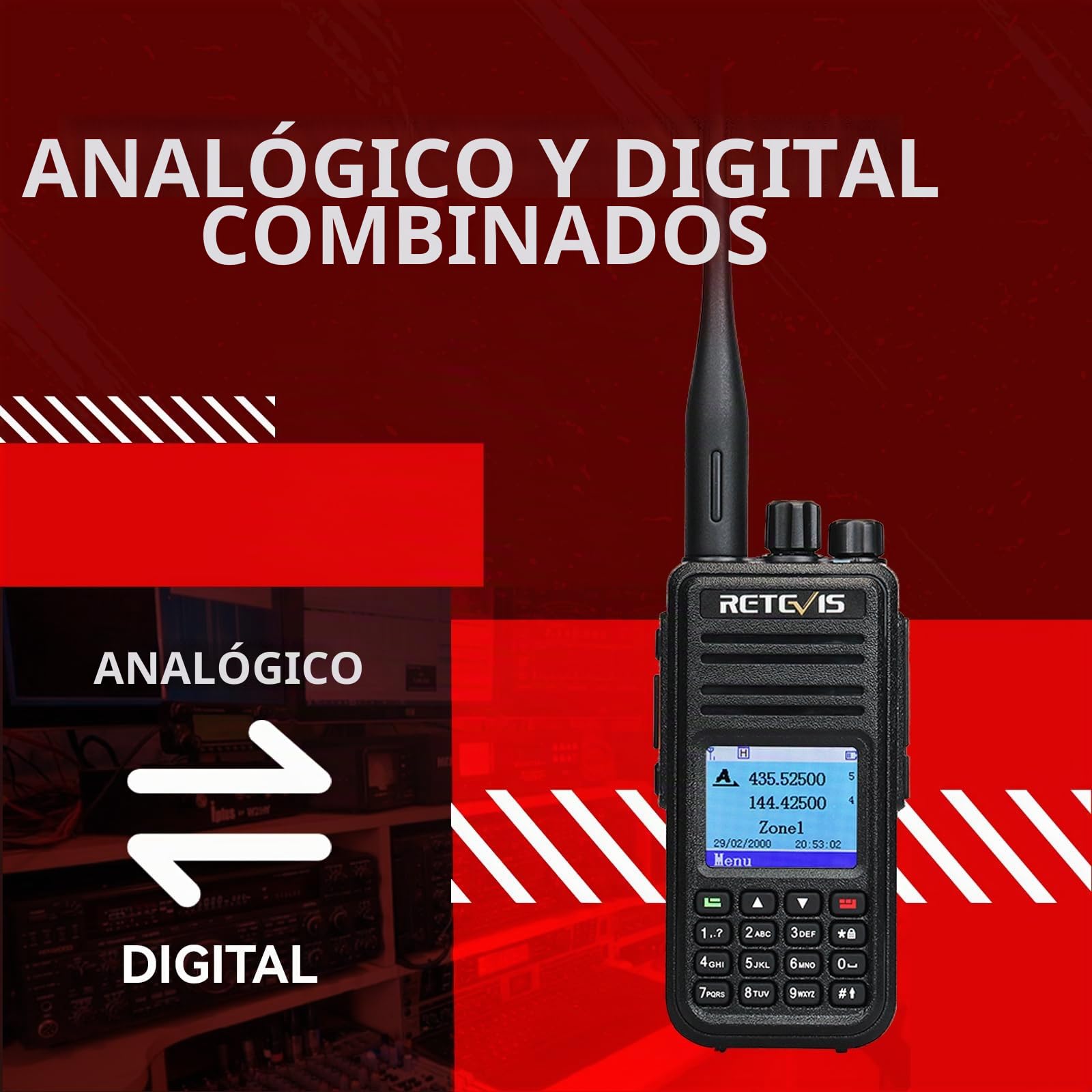 Retevis RT3S DMR Emisora Caza, Banda Dual Walkie Talkie Largo Rango | Alto Rendimiento, Compatible con MOTOTRBO Nivel Ⅰ y Ⅱ, GPS, APRS, 3000 Canales