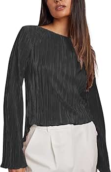 Women Y2k Pleated Back Tie Up Shirt Casual Solid Color Long