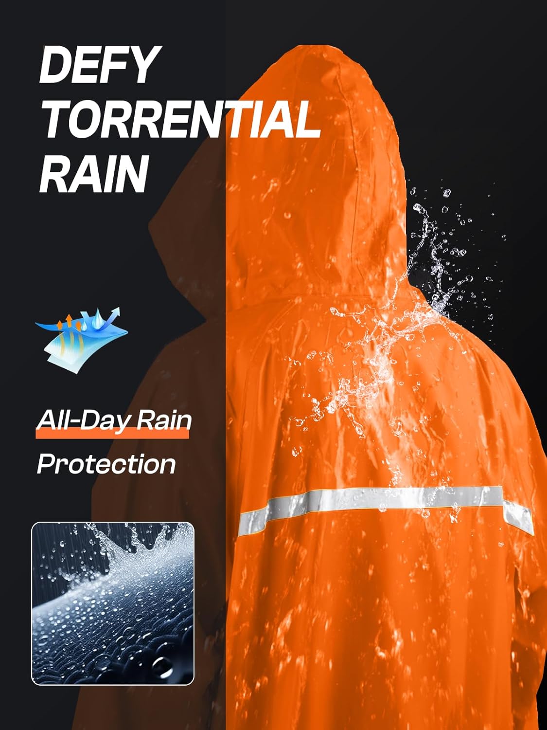 Mens Long Hooded Safety Rain Jacket Waterproof Emergency Raincoat Poncho