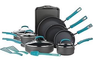 rachel ray agave blue Classic Brights Hard Anodized Nonstick Cookware Pots and Pans Set