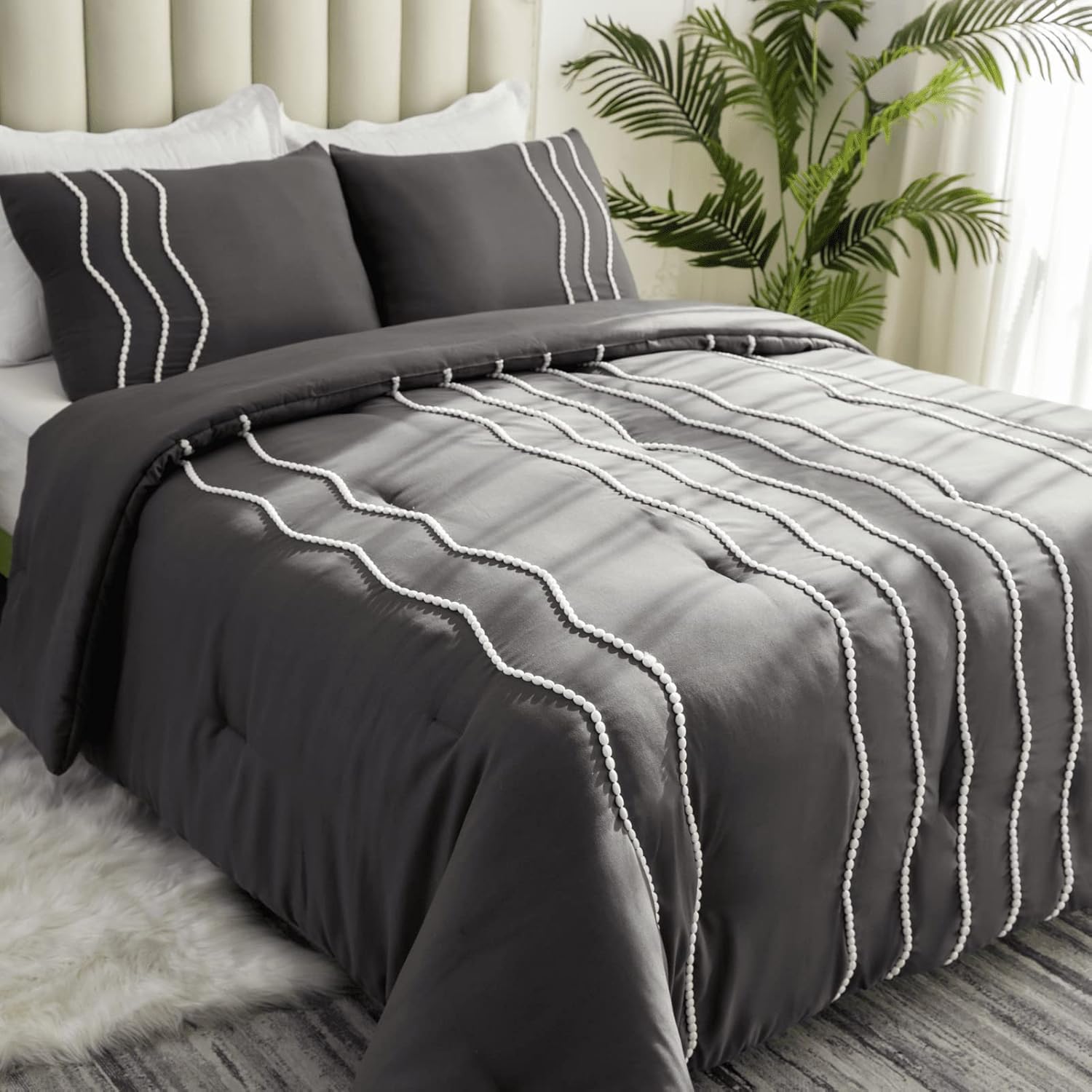 Auemtyn Pompom Lace Comforter Set 2 Pieces, Boho Soft