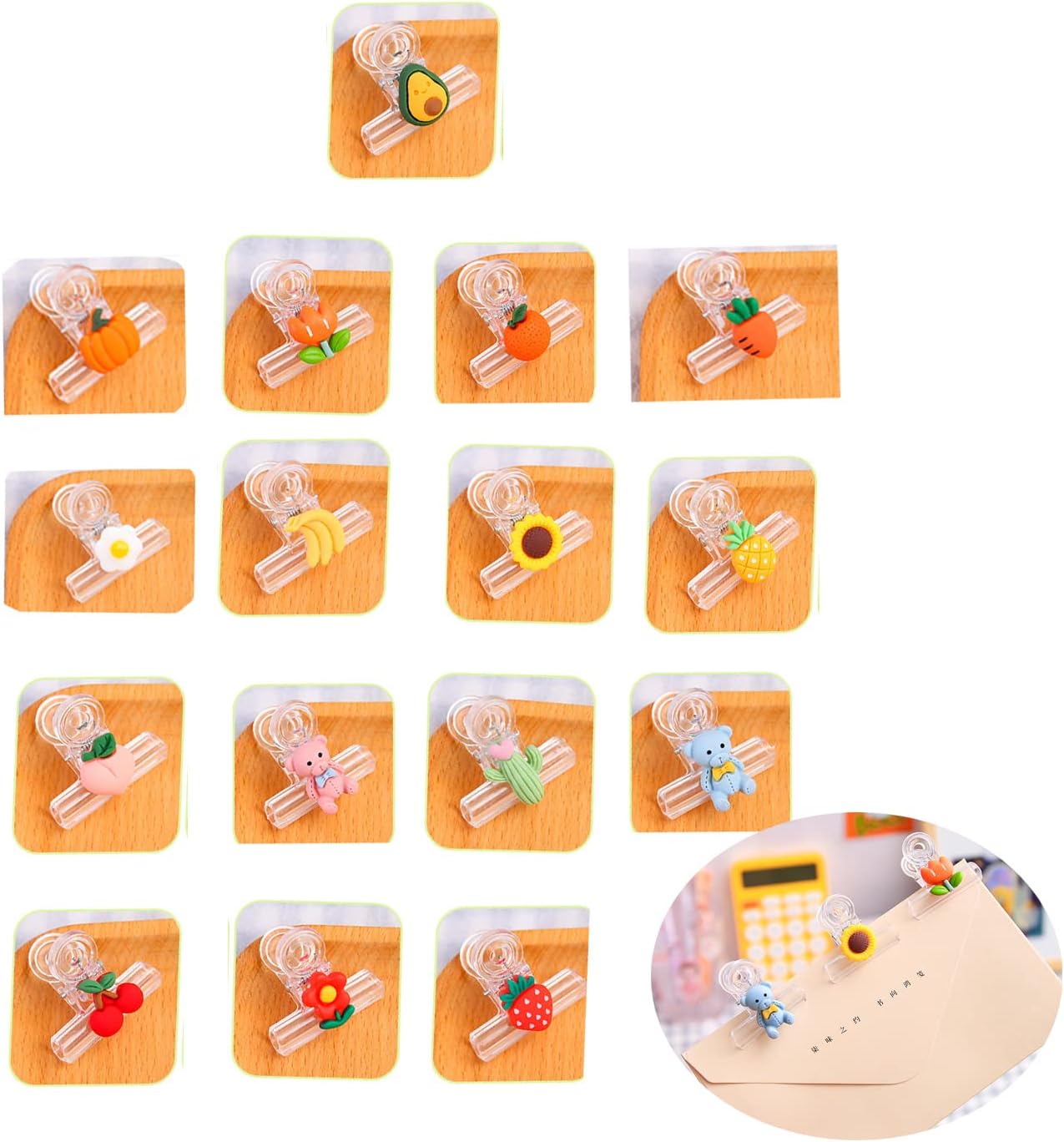 16 Pack Chip Bag Clips Transparent Kitchen Clips Cartoon