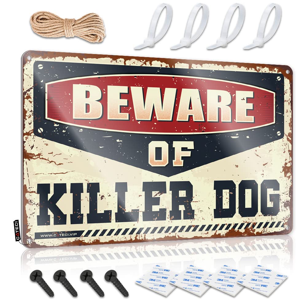Ztbbdnqha Men's One Color Warning Tin Sign Beware Of Killer Dog Tin Sign Funny Metal Bar Signs Wall Decor Metal Tin Sign(30X40cm)