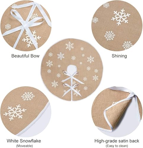 Miniatura 64 de MACTING Falda de árbol pequeño de Navidad, falda de árbol de arpillera roja de 23 pulgadas con copo de nieve blanco impreso para vacaciones, hogar
