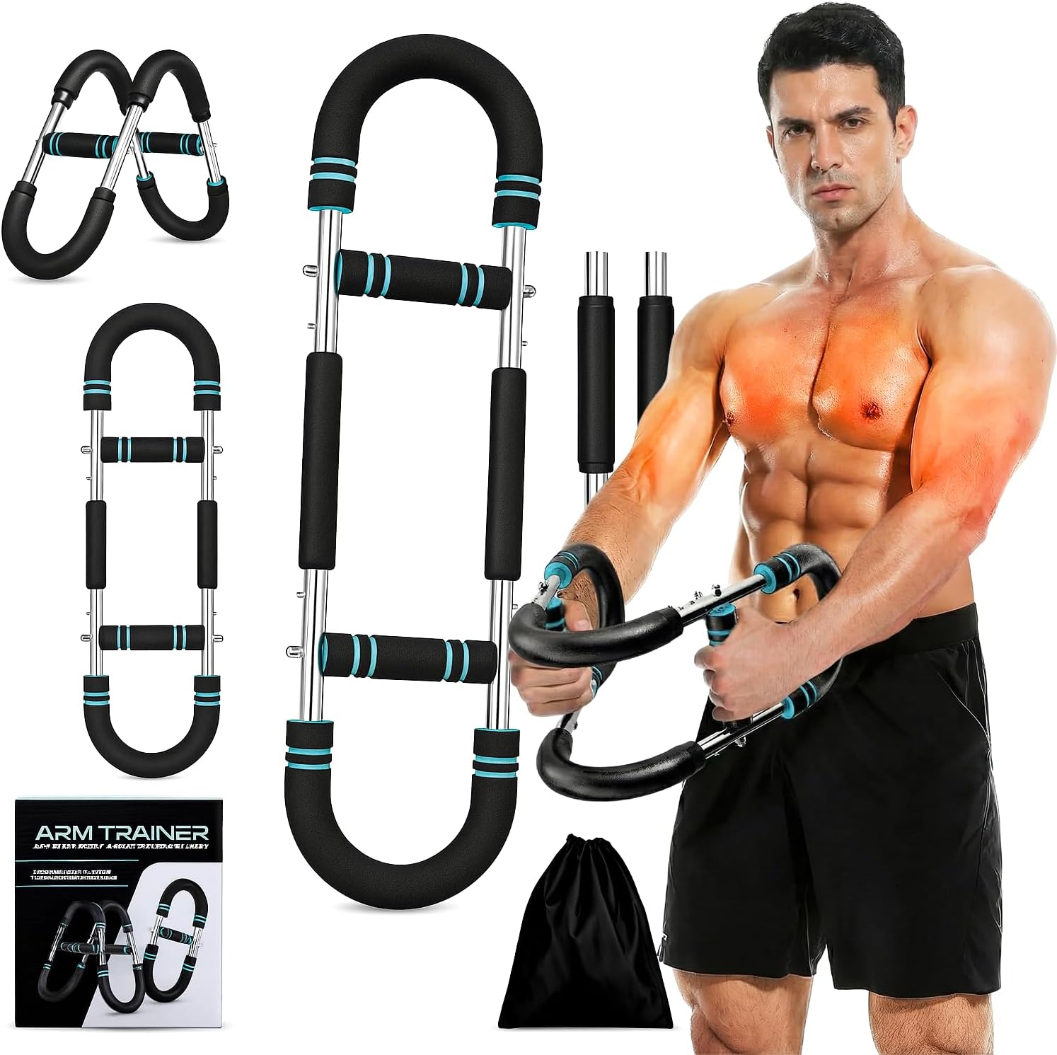 Twister Arm Trainer 60-110 lbs for Men & Women, Alloy Steel Power Twister Bar, Chest & Arm Workout Equipment, Portable Upper Body Strength Training Tool with Anti-Slip Handles & Storage Bag