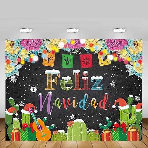 Miniatura 5 de MEHOFOND Telón de fondo de Feliz Navidad para fiesta, fiesta mexicana de Feliz Navidad, copo de nieve, fondo de fotografía, decoración de cactus,
