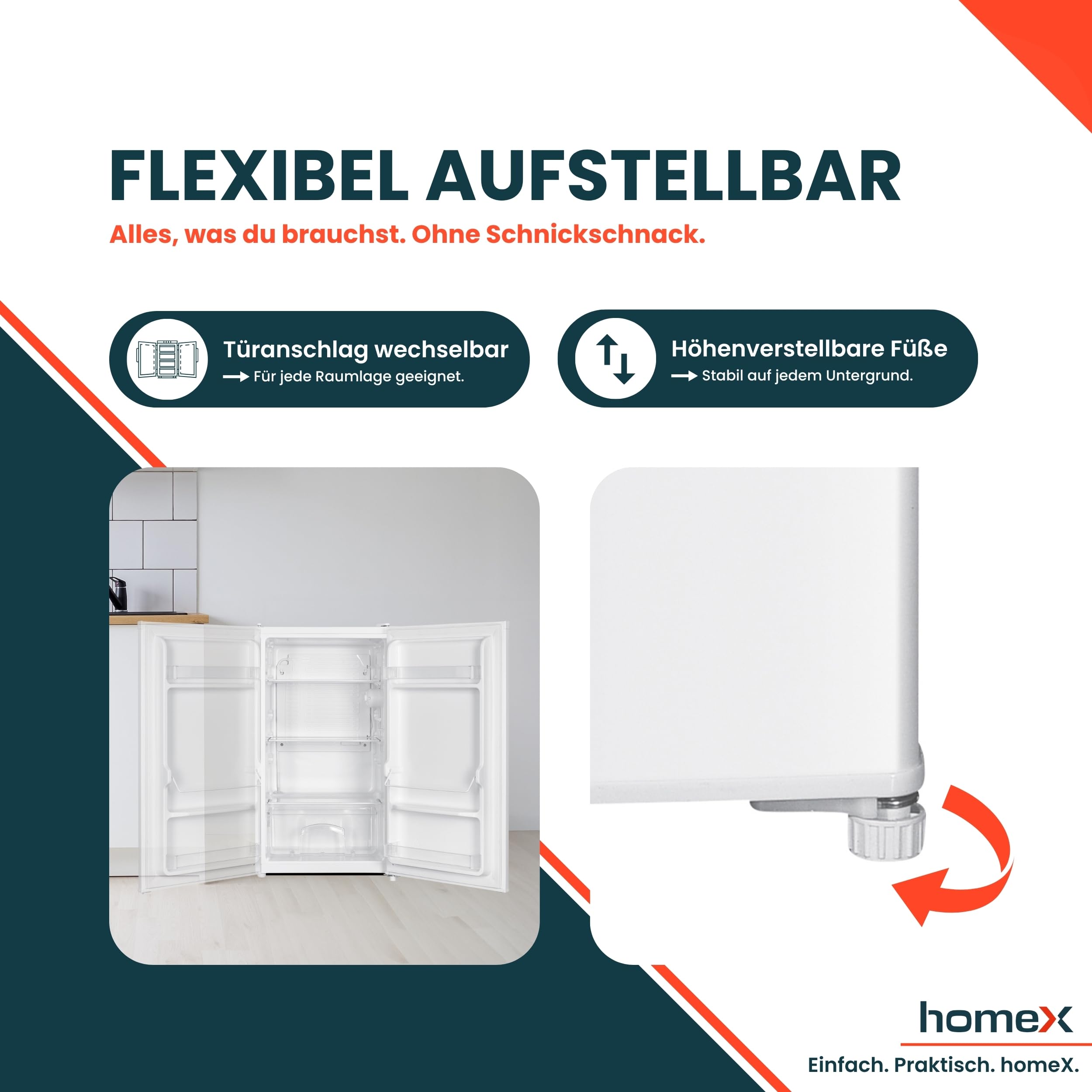 homeX Kühlschrank ohne Gefrierfach, Vollraumkühlschrank klein 88L, freistehend, leise 39 dB, weiß CS1016-W