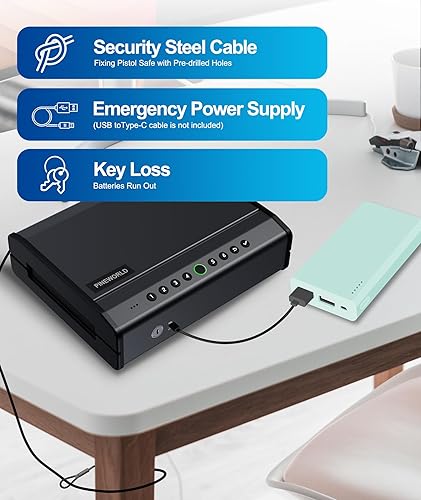 Miniatura 5 de PINEWORLD Caja fuerte biométrica para pistolas, 3 cajas resistentes de acceso rápido con huellas dactilares, llavescódigo de acceso para 2 pistolas,