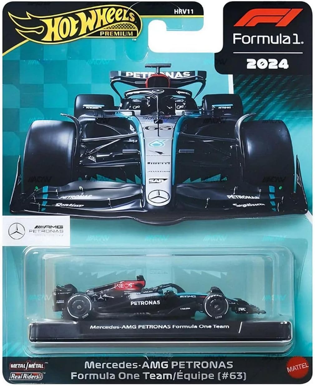 Hot Wheels Premium Formula 1 2024 Mercedes-AMG Petronas F1 Team Die-Cast Car Collection, Metal Model Cars #44 and #63