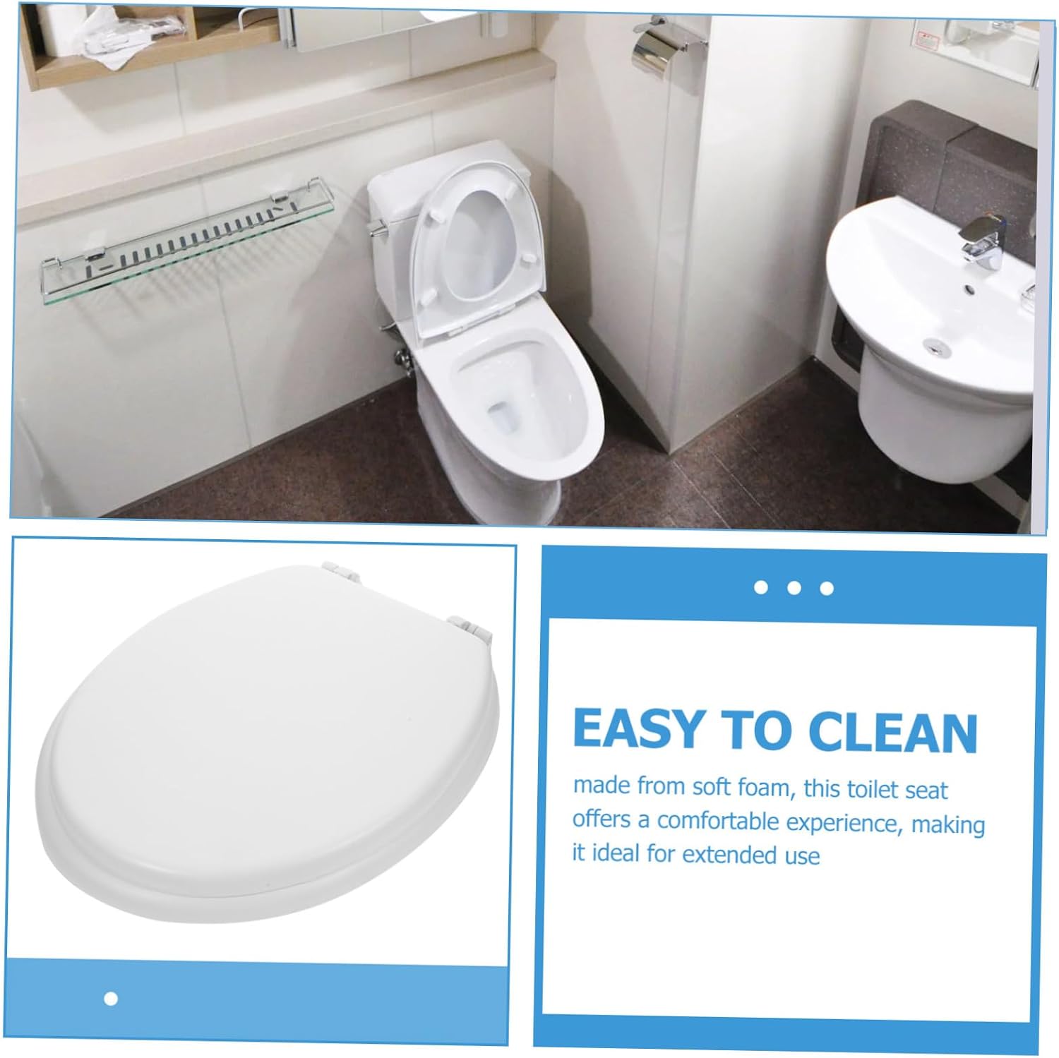 ORFOFE Foam Toilet Seat Cushion Elongated Toilet Seat Cover for Bathroom Soft Padded Replacement with Thickened Support Easy Clean Detachable Design 16.92 X 13.58 X 1.57 in