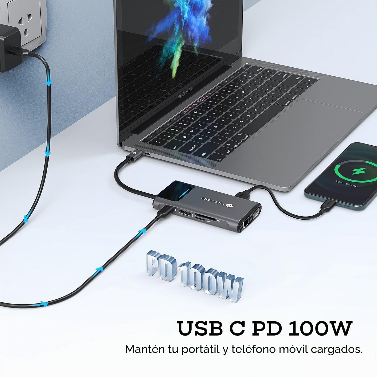 NOVOO Docking Station USB C 9 en 1, HDMI 4K, Ethernet 1Gbps, PD 100W, SD/TF