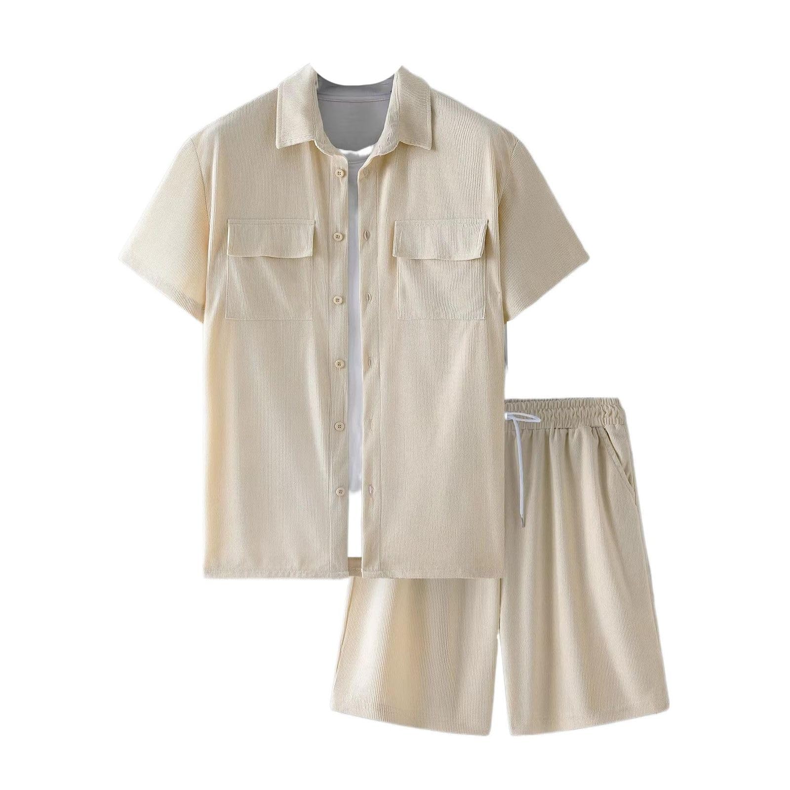 Set da uomo pantaloncini multi tasca, camicia larga e pantaloncini estate