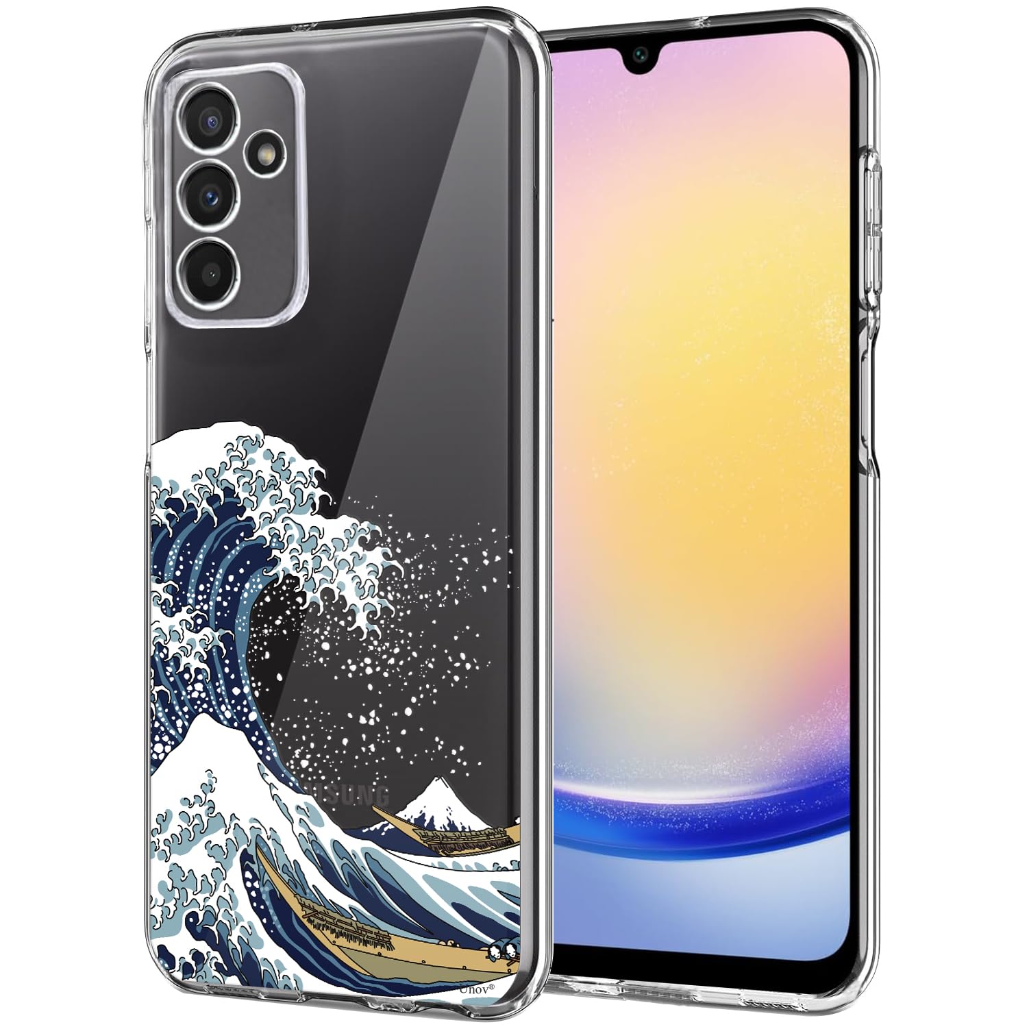 Unov Case Compatible with Galaxy A25 5G Clear with Art Great Wave Embossed Pattern Design Soft TPU Shock Absorption Slim Protective Back Cover