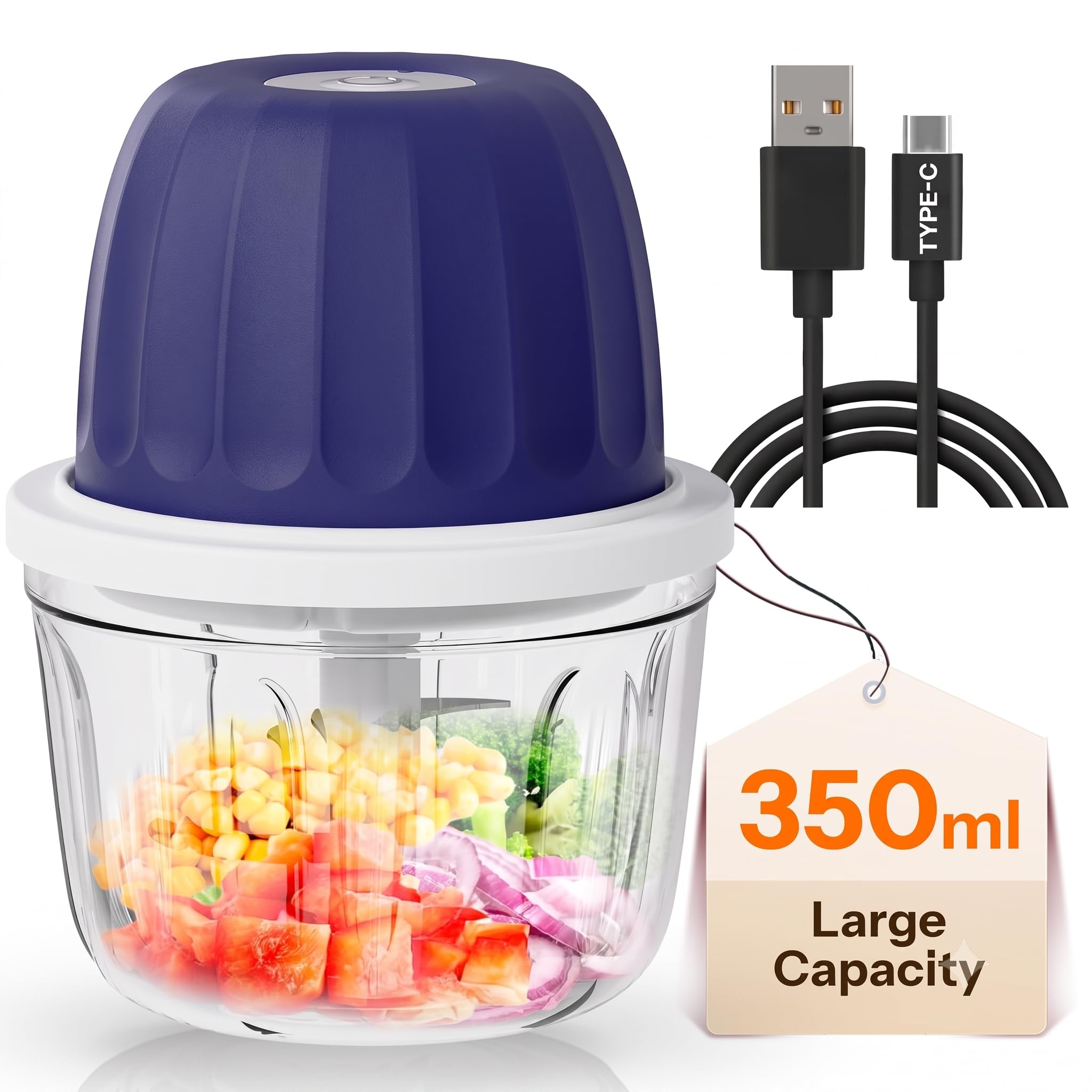 [COZYZORO] Electric Mini Food Chopper 350ml – USB Type-C Rechargeable Wireless Vegetable Cutter & Garlic Chopper, Portable Mini Food Processor for Garlic, Onion, Ginger, Baby Food, Nuts & Chili-image-0