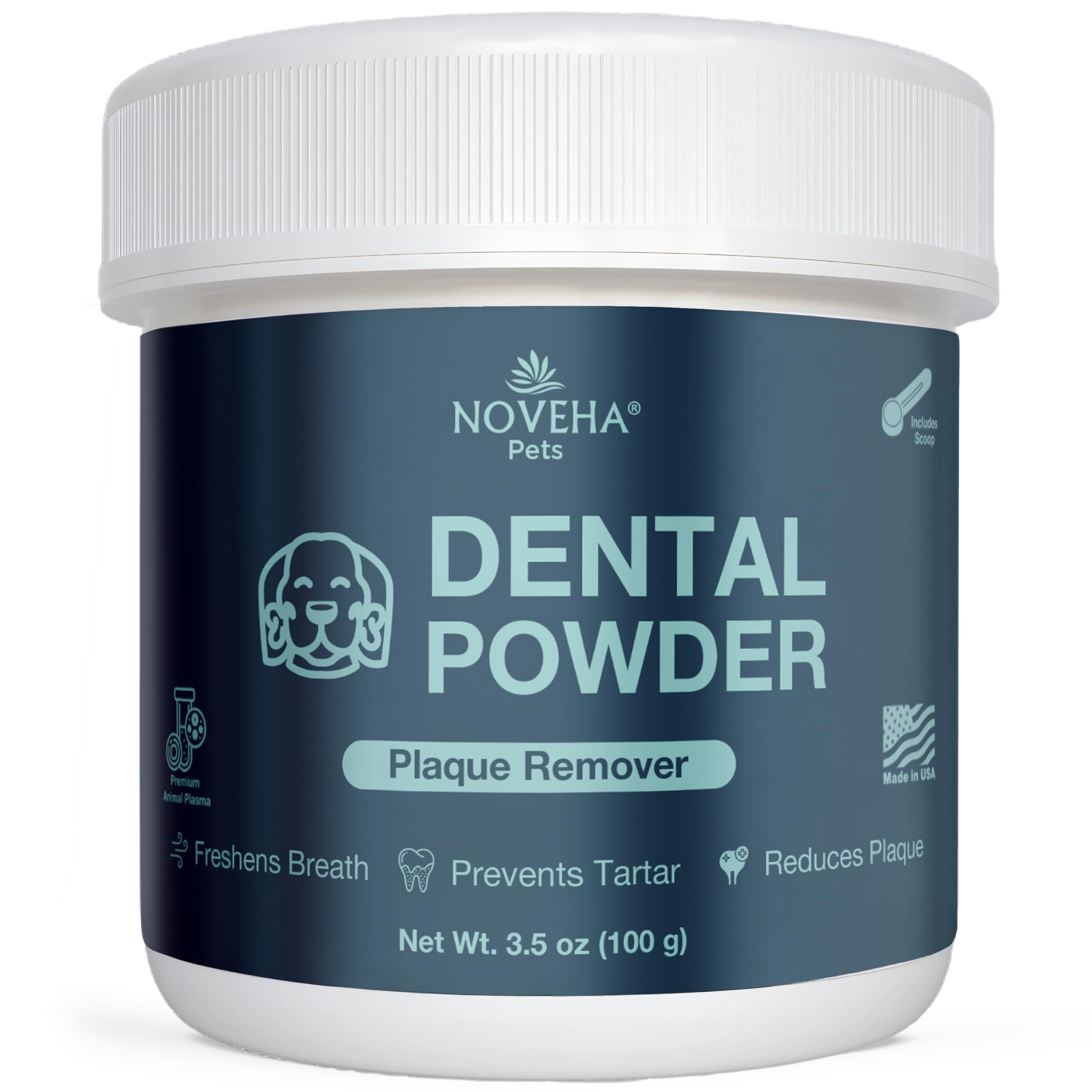 NOVEHA Pet Dental Powder | Vet-Approved Oral Care for Dogs & Cats | Natural Tartar Remover for Dogs Fresh Breath Formula | Easy Teeth Cleaning for Daily Use (1 - Pack)