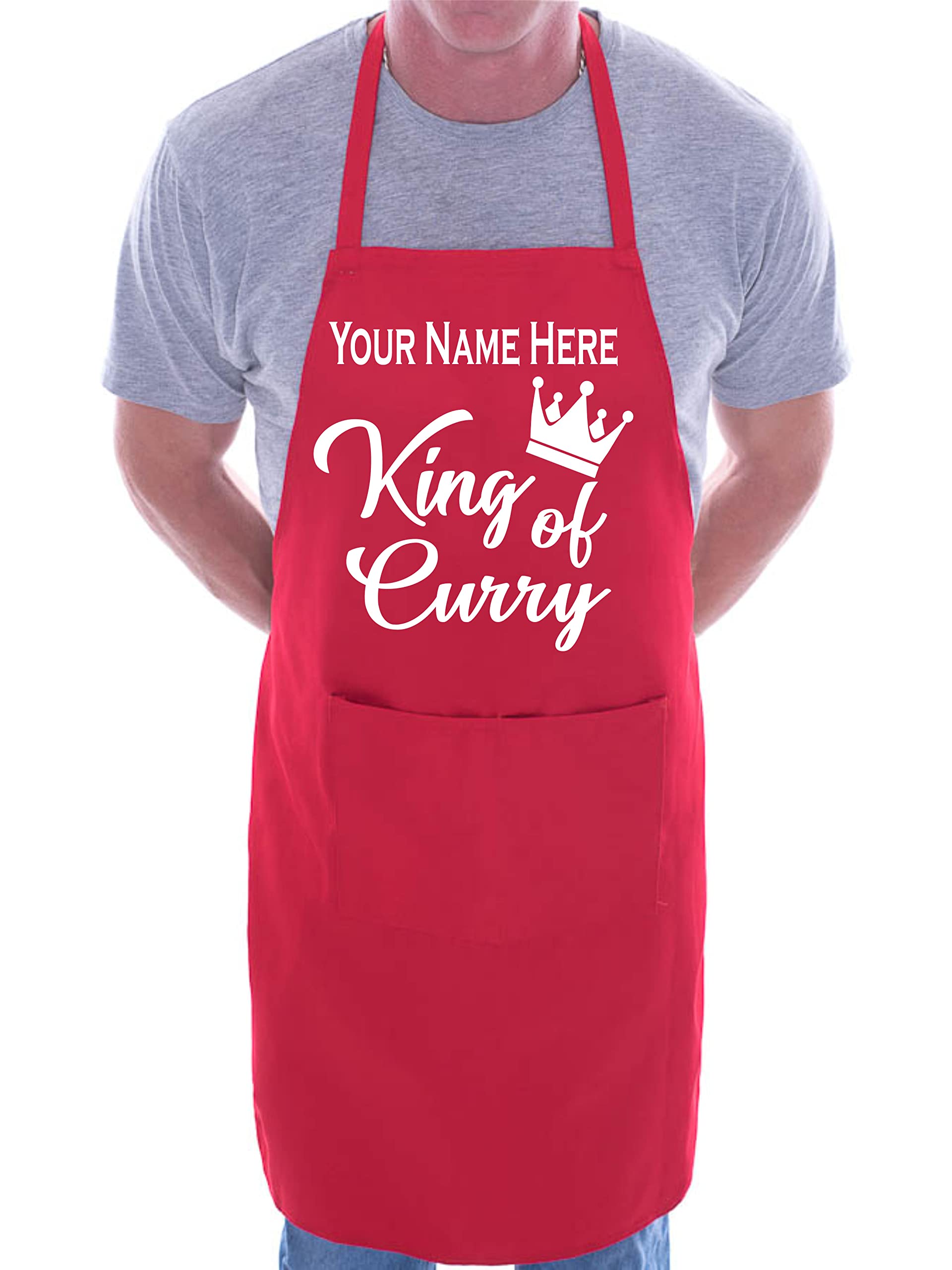 Print4U Personalise This Apron King Of Curry Any Name Here BBQ Cooking Apron Red