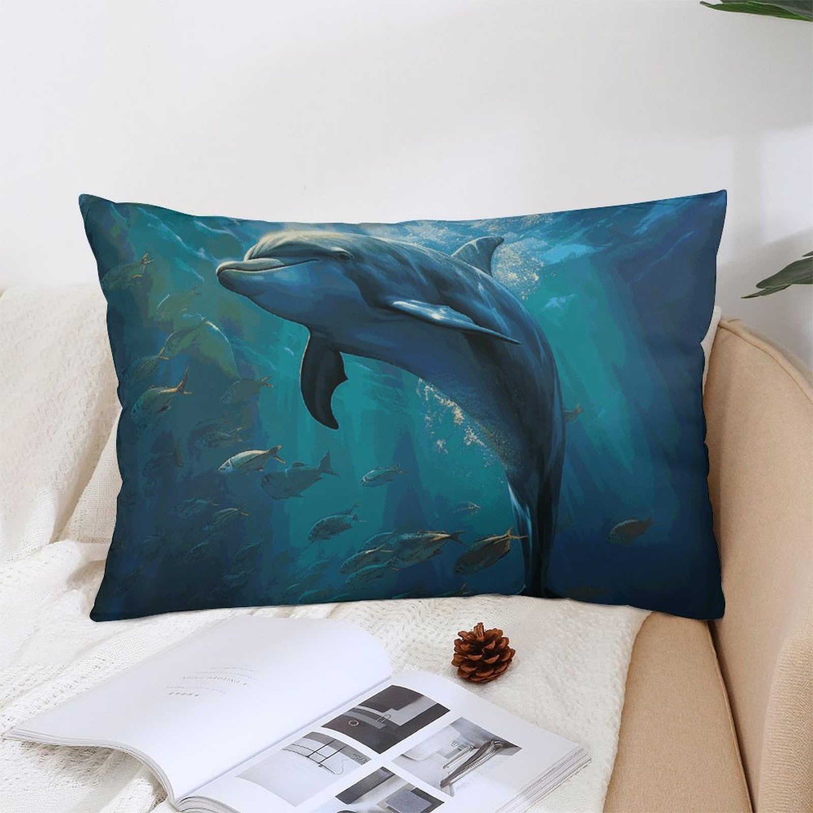 NTVOWPZO Decoration Throw Pillow Covers 12 "x20 Pillowcases Covers Dolphin in The Deep Ocean Soft Pillowcases Modern Farmhouse Home Decor Sofa Cushions Covers for Couch Bed Living Room